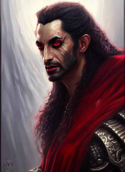 Image similar to a _ fantasy _ style _ portrait _ painting _ of king asmodeus, dnd, wicked, oil _ painting _ unreal _ 5 _ daz. _ rpg _ portrait _ extremely _ detailed _ artgerm _ greg _ rutkowski _ greg