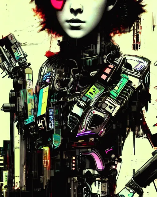 Prompt: cyberpunk millie bobby brown as a robot by yoji shinkawa