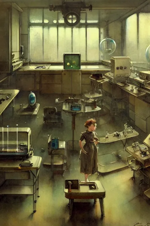 Prompt: ( ( ( ( ( 1 9 5 0 s retro science fiction laboratory interior scene. muted colors. ) ) ) ) ) by jean - baptiste monge!!!!!!!!!!!!!!!!!!!!!!!!!!!!!!