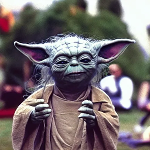 Image similar to yoda performing at woodstock