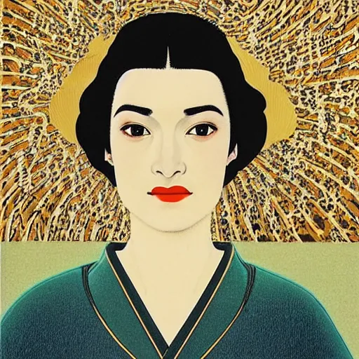 Prompt: “ rachel weisz portrait by ikenaga yasunari and ayana otake and ko rakusui, 6 0 s poster, drawing, realistic, sharp focus, japanese, dreamy, nostalgia, faded, golden hues, floral clothes ”