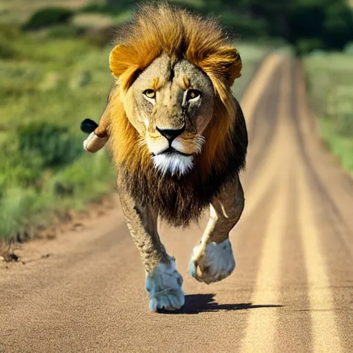 Prompt: a lion running on a treadmill