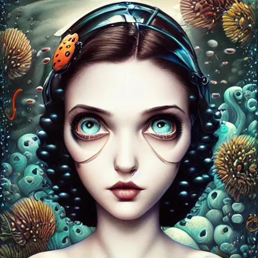 Image similar to Lofi aquatic portrait Pixar style by Joe Fenton and Stanley Artgerm and Tom Bagshaw and Tim Burton