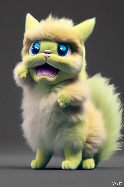 Image similar to high quality 3 d render hyperrealist very cute multipastel fluffy! grumpy chimera! cat hybrid with detailed fluffy wings!!, vray smooth, in the style of detective pikachu, hannah yata charlie immer, dramatic blue light, low angle, uhd 8 k, sharp focus