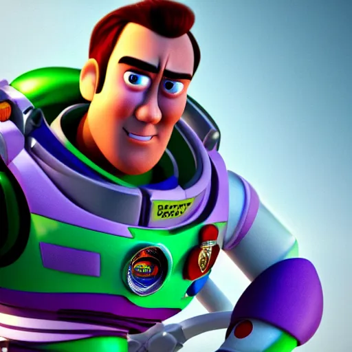 Image similar to nicolas cage is buzz lightyear in pixar style