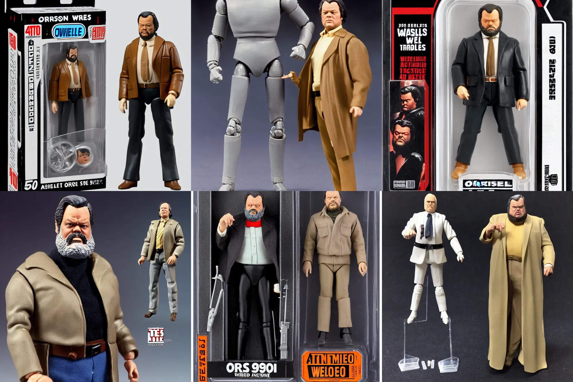 Prompt: Orson Welles as a 1980's Kenner style action figure, 5 points of articulation, full body, 4k, highly detailed