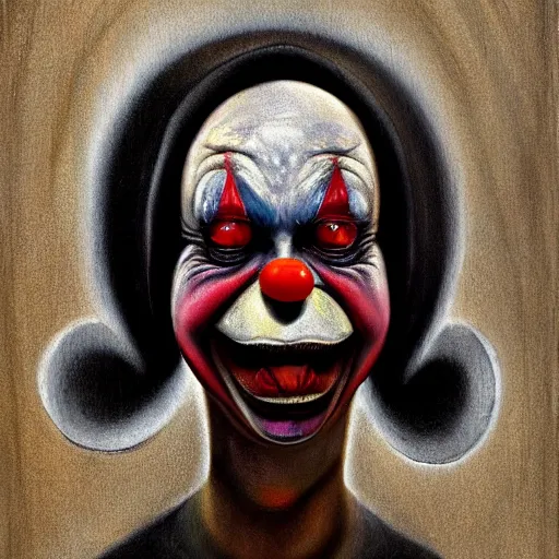 Prompt: painting of sad clown, giger style, art, artstation, 8 k