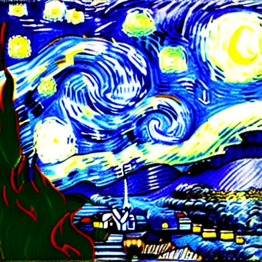 Image similar to Starry night vii poster but the black is white and the dark blue is light, deep detailed