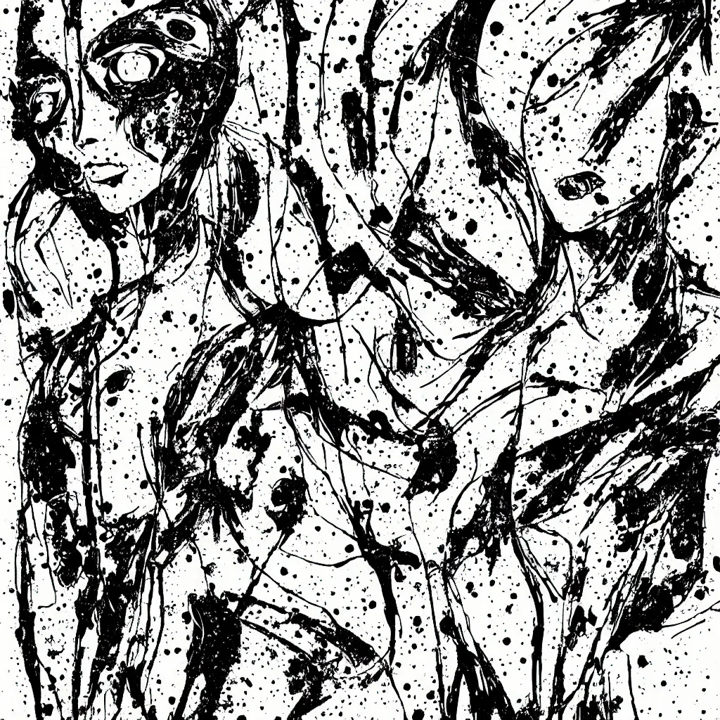 Image similar to woman, abstract, jet set radio artwork, ryuta ueda artwork, hylics artwork, ink, asymmetry, stipple, lines, stippling, crosshatching, linework, dark, ominous, eerie, hearts, minimal, points, technical, natsumi mukai artwrok, tight