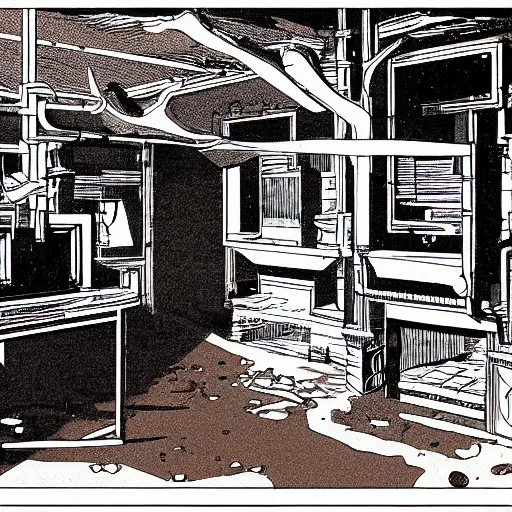 Image similar to an illustration of a brown basement by moebius