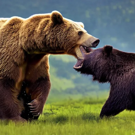 Prompt: national geographic extremely high quality photo of a dinosaur fighting a bear,