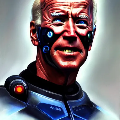 Image similar to cyborg joe biden, trending on artstation, detailed art, oil painting, science fiction