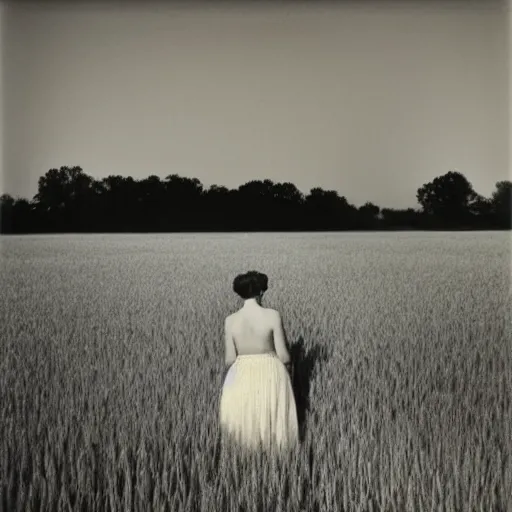 Image similar to the lonely bride in the wheat field at night, southern gothic, photograph by diane arbus, bayou