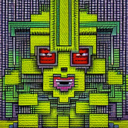 Prompt: Alex Grey art of Minecraft Creeper