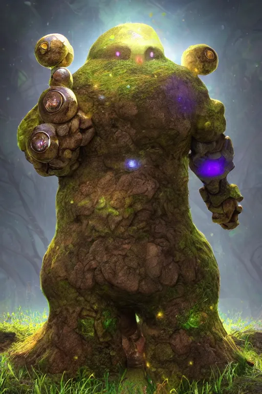 Image similar to arcane fantasy art giant golem elemental wood rock bastion forged gemstone enchanted forest troll, global illumination ray tracing hdr fanart arstation by sung choi and eric pfeiffer and gabriel garza and casper konefal lisa frank zbrush central hardmesh radiating a glowing aura