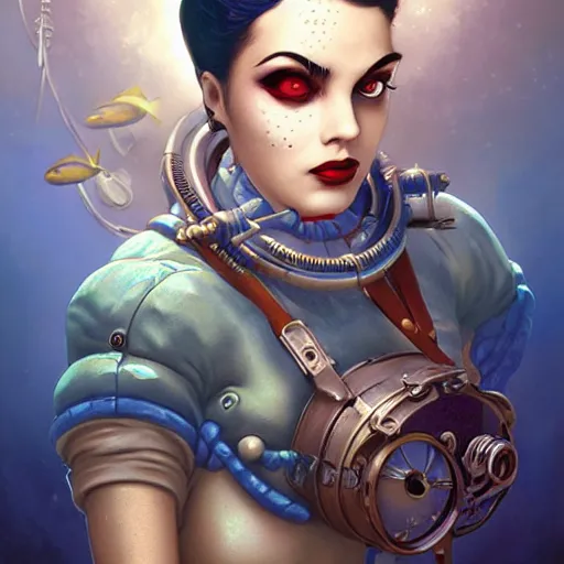 Image similar to lofi steampunk bioshock underwater portrait, Pixar style, by Tristan Eaton Stanley Artgerm and Tom Bagshaw.