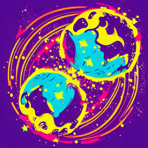 Image similar to 2 planet collapse particle fusion element macro cosmic art by butcher billy, sticker, colorful, illustration, highly detailed, simple, smooth and clean vector curves, no jagged lines, vector art, smooth andy warhol style