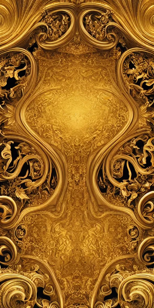 Image similar to the source of future growth dramatic, elaborate emotive Golden Baroque and Rococo styles to emphasise beauty as a transcendental, seamless pattern, symmetrical, large motifs, sistine chapel ceiling, 8k image, supersharp, spirals and swirls, Gold black and rainbow colors, perfect symmetry, 3D, no blur, sharp focus, photorealistic, insanely detailed and intricate, cinematic lighting, Octane render, epic scene, 8K