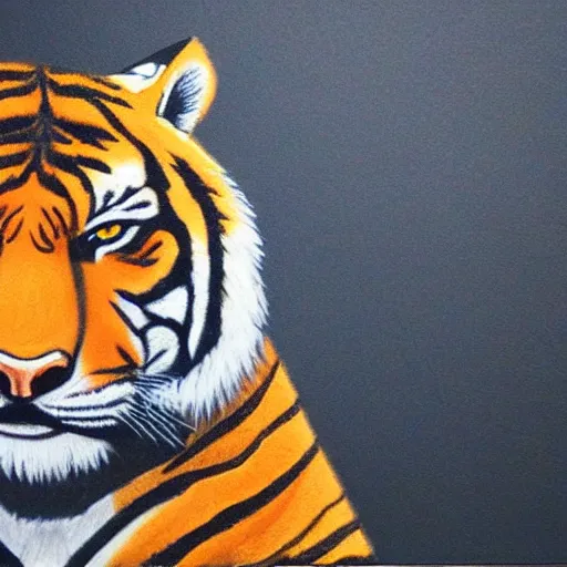 Image similar to “portrait of tiger in the style of metamask holding a laser gun, with a dark background behind him”