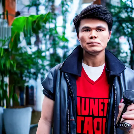 Image similar to Masterhacker from Kung Fury, XF IQ4, 150MP, 50mm, F1.4, ISO 200, 1/160s, natural light