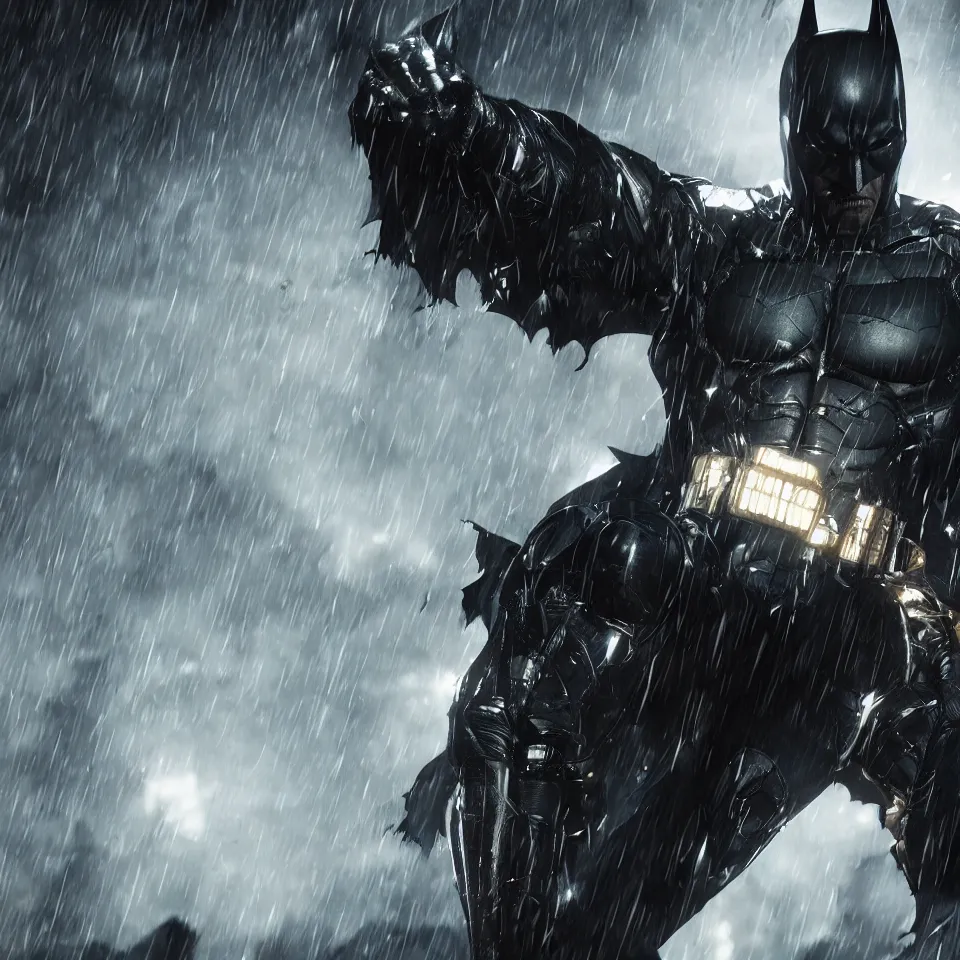 Image similar to batman from the arkham knight game, realistic, well detailed, 4 k,