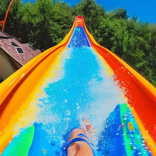 Image similar to first person perspective of going down a water slide