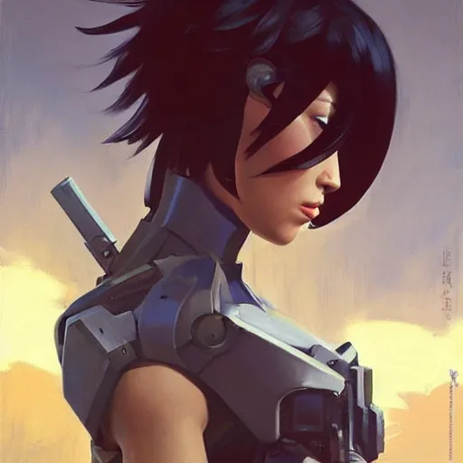 Image similar to greg manchess portrait painting of invisible armored motoko kusanagi as overwatch character, medium shot, asymmetrical, profile picture, organic painting, sunny day, matte painting, bold shapes, hard edges, street art, trending on artstation, by huang guangjian, gil elvgren, ruan jia, greg rutkowski, gaston bussiere