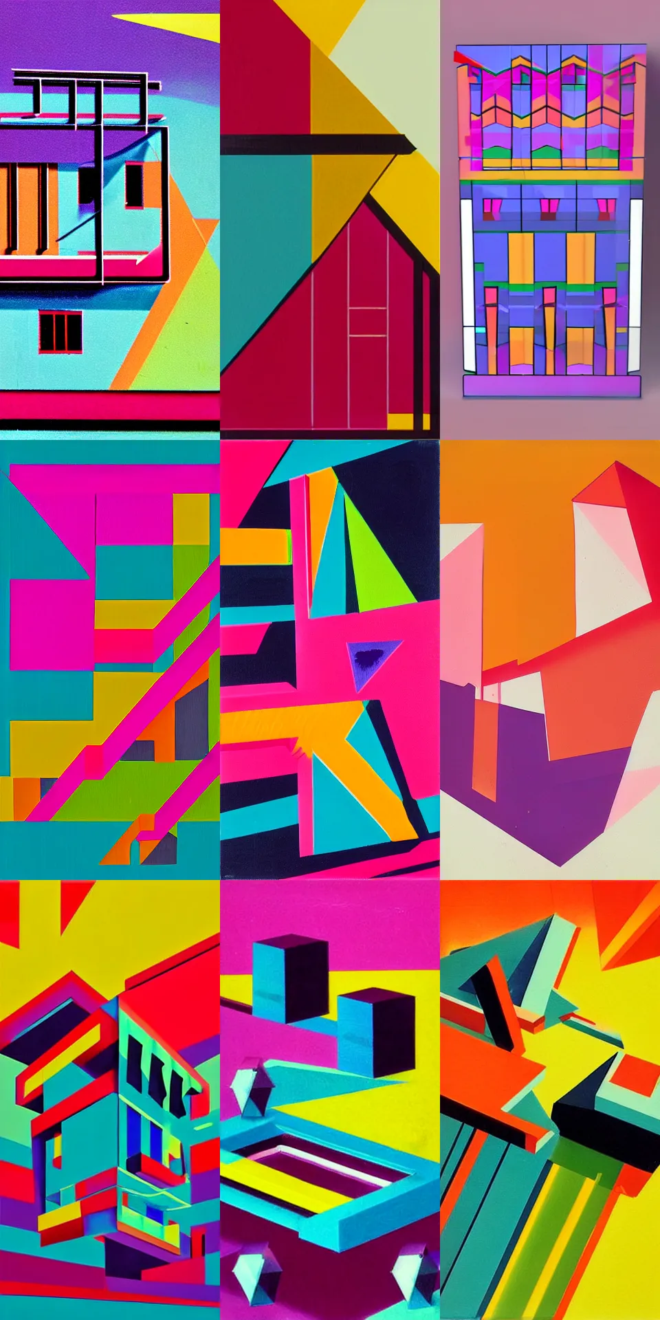 Prompt: bauhaus painting of retro low - poly synthwave cheerful agreeable