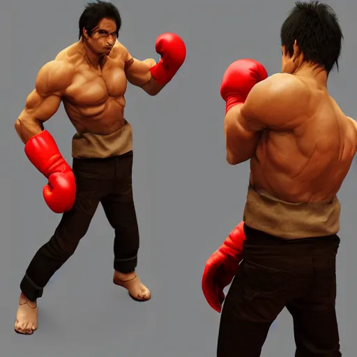 Image similar to demon hero, made by Tomohiro Shimoguchi,colored ,boxing gloves,worn pants ,ArtStation, CGSociety