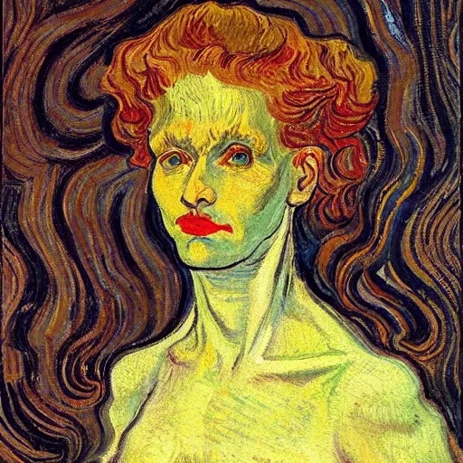 Image similar to portrait of Medusa, by Van Gogh