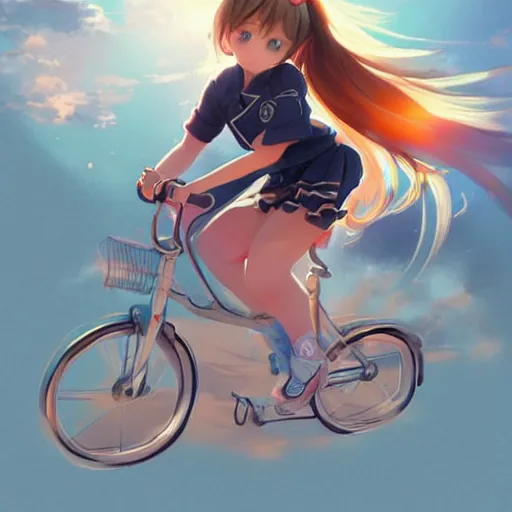 Image similar to young anime girl wearing a baseball hat, ponytail, riding a bike, sunny day, beautiful illustration, art by rossdraws, artgerm, trending on artstation.