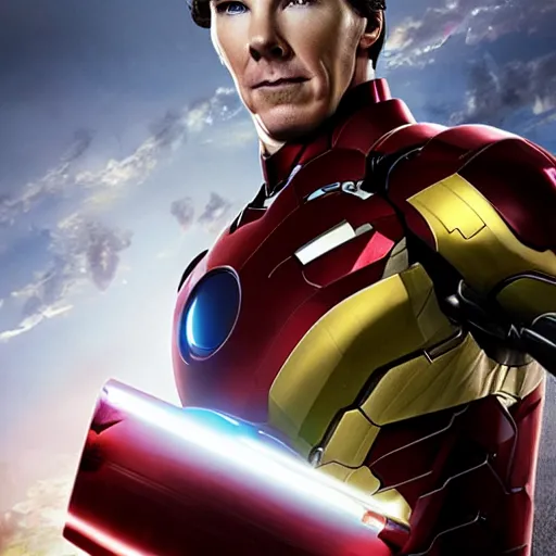 Prompt: benedict cumberbatch as iron man, marvel cinematic universe, making out, photo, highly detailed