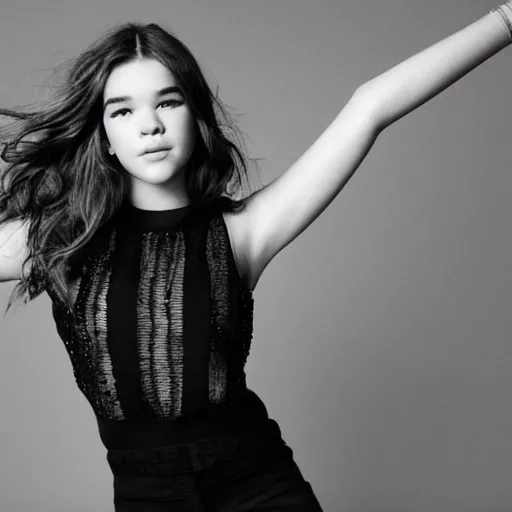 Image similar to hailee steinfeld with her arms above her head posing for a photoshoot, professional modeling photography