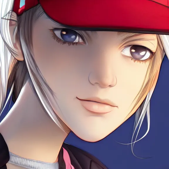 Prompt: close-up portrait of a girl with baseball cap in danganronpa style, digital art by Rui Komatsuzaki, elegant, extremely detailed, 8k, trending in artstation