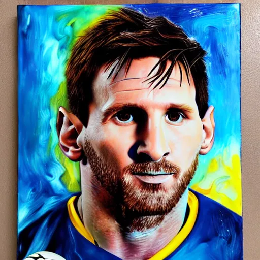 Image similar to portrait of lionel messi as a cyborg, oil painting, mechanical parts, soccer ball, intricate, detail