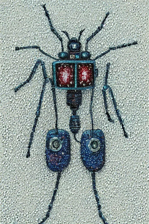 Prompt: a portrait of a robot!! insect creature made from snow! and soil and light, high detail, fluo details, muted colors, pointillism, harsh light