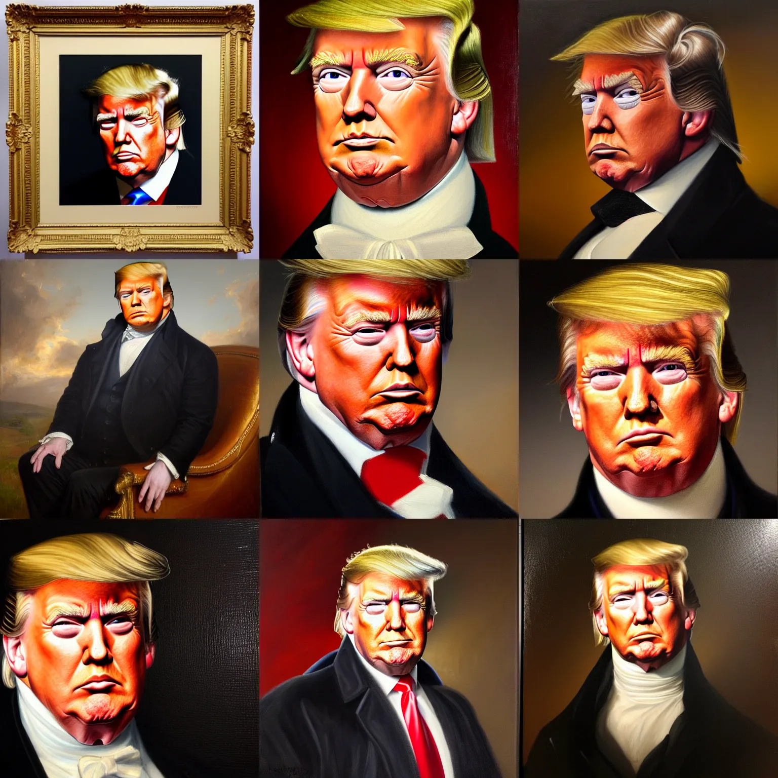 Prompt: facial portrait of president donald trump, oil on canvas by william sidney mount - 1 7 9 2, trending on artstation