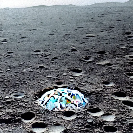 Image similar to bitcoin to the moon. a crater in background. ap photograph 1 9 8 5