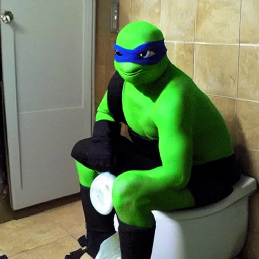 Image similar to ninja turtle sitting on toilet