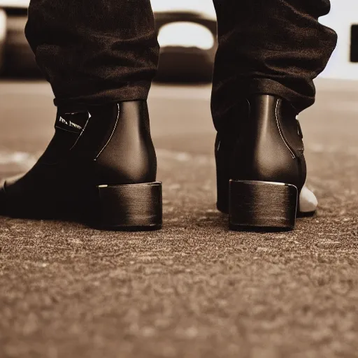Image similar to a person wearing boots that look like Lamborghini , ultrafine detail, sharp focus