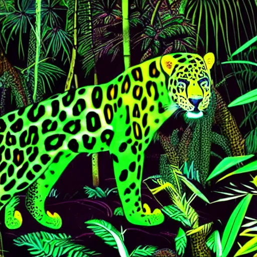 Image similar to a neon jaguar in the jungle