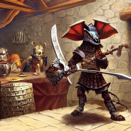 Prompt: an anthropomorphic dnd kobold paladin, wearing full metal plate mail, in a tavern, by the hearth, photography by bussiere rutkowski andreas roch, by george morikawa, by kentaro mire, highly detailed, 8 k