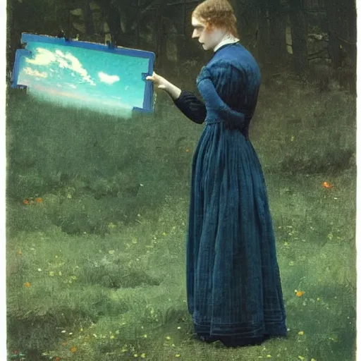 Prompt: A print. A rip in spacetime. Did this device in his hand open a portal to another dimension or reality?! autochrome by Winslow Homer, by Jeff Easley, by Albrecht Anker stunning, organic