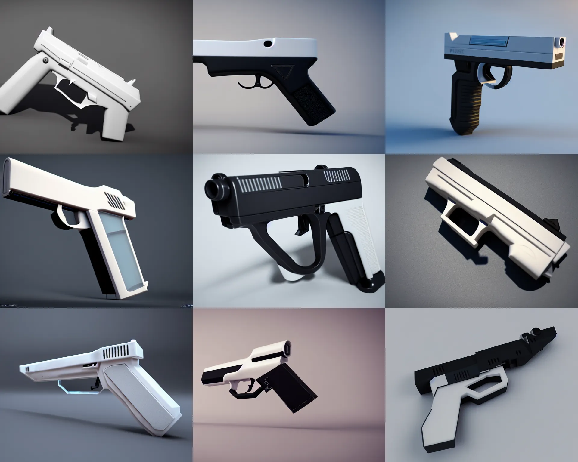 Prompt: futuristic plastic pistol with transparent magzine, muted colors, white, black, erin. minimalism, 3 d render, raytracing, octane, unreal engine, trending on artstation