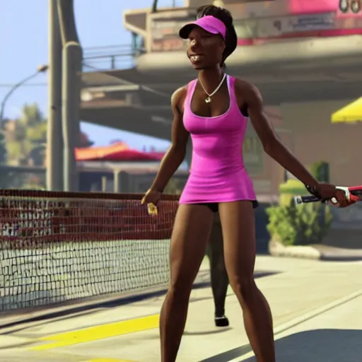 Prompt: Venus Williams in GTA V cover art