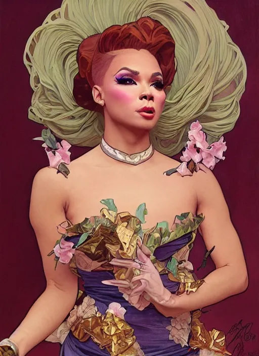 Image similar to vanjie, drag queen, painting by artgerm and greg rutkowski and alphonse mucha