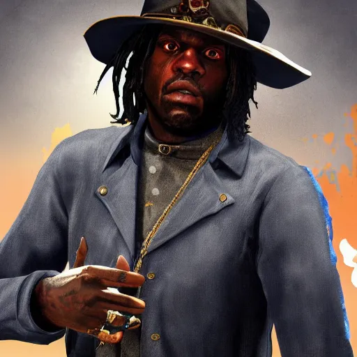 Image similar to Rapper Chief Keef In red dead redemption 2 digital art 4K quality super realistic