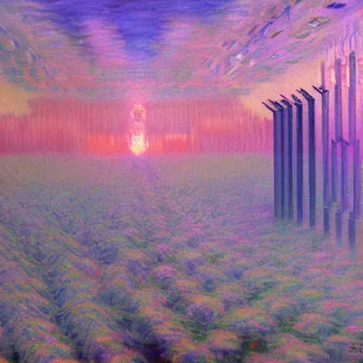 Image similar to psychic warfare, technopunk, cyberpunk, vaporwave, painting by monet