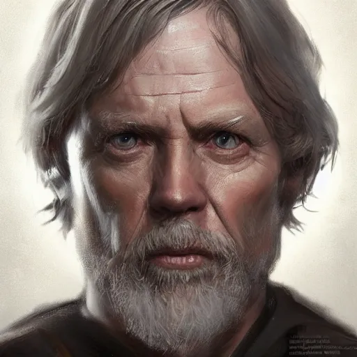 Image similar to portrait of a man by Greg Rutkowski, old jedi Master Luke Skywalker from Star Wars Expanded Universe, he is about 60 years old, highly detailed portrait, digital painting, artstation, concept art, smooth, sharp foccus ilustration, Artstation HQ