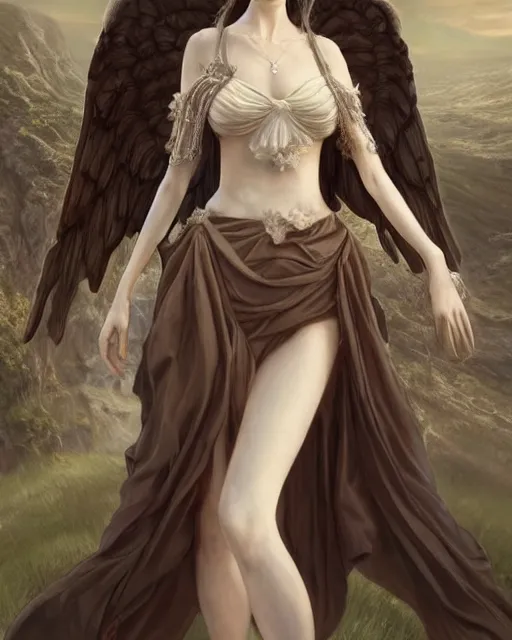 Image similar to an infinitely detailed portrait of a frail and pale female peace angel elegantly. fully - clothed full - body, beautiful! scenery art!! coherent! by wlop & murata, victorian color palette, artstation / pixiv!! highly elegantly armored angel portrait full - body, dreamy art